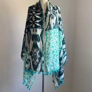 NWPT Free People Large Wrap Scarf Ikat Print Tassel Wrap Scarf Shawl Sarong